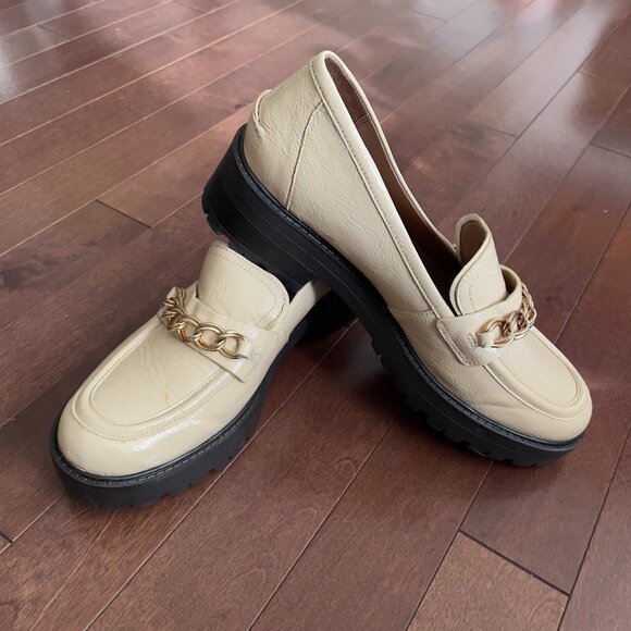Sam EdelmanCream Taelor crinkle leather chain lug sole chunky loafersSz 9